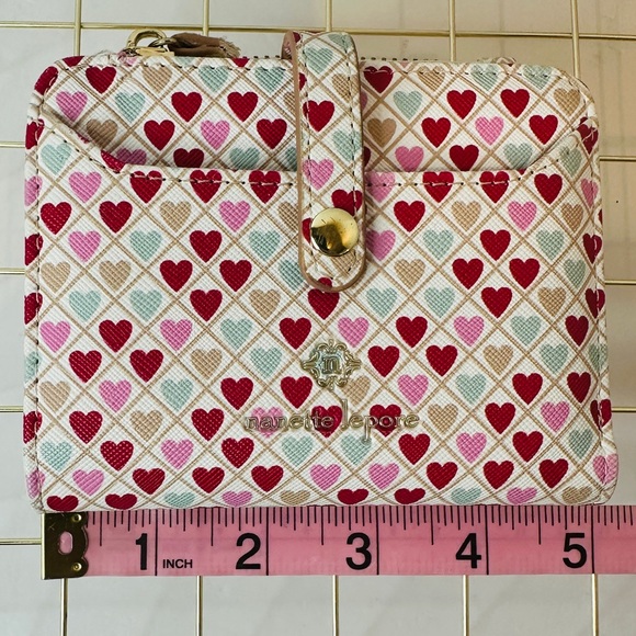Nanette Lepore Hearts Bifold Wallet in Vegan Leather Red Pink Hearts - Picture 5 of 6